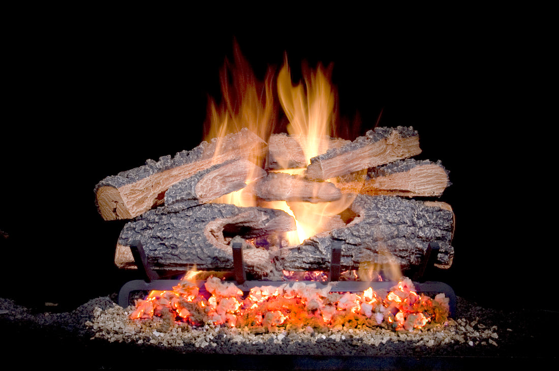 gbp-splitbonfire Golden Blount Split Bonfire vented gas log set burning