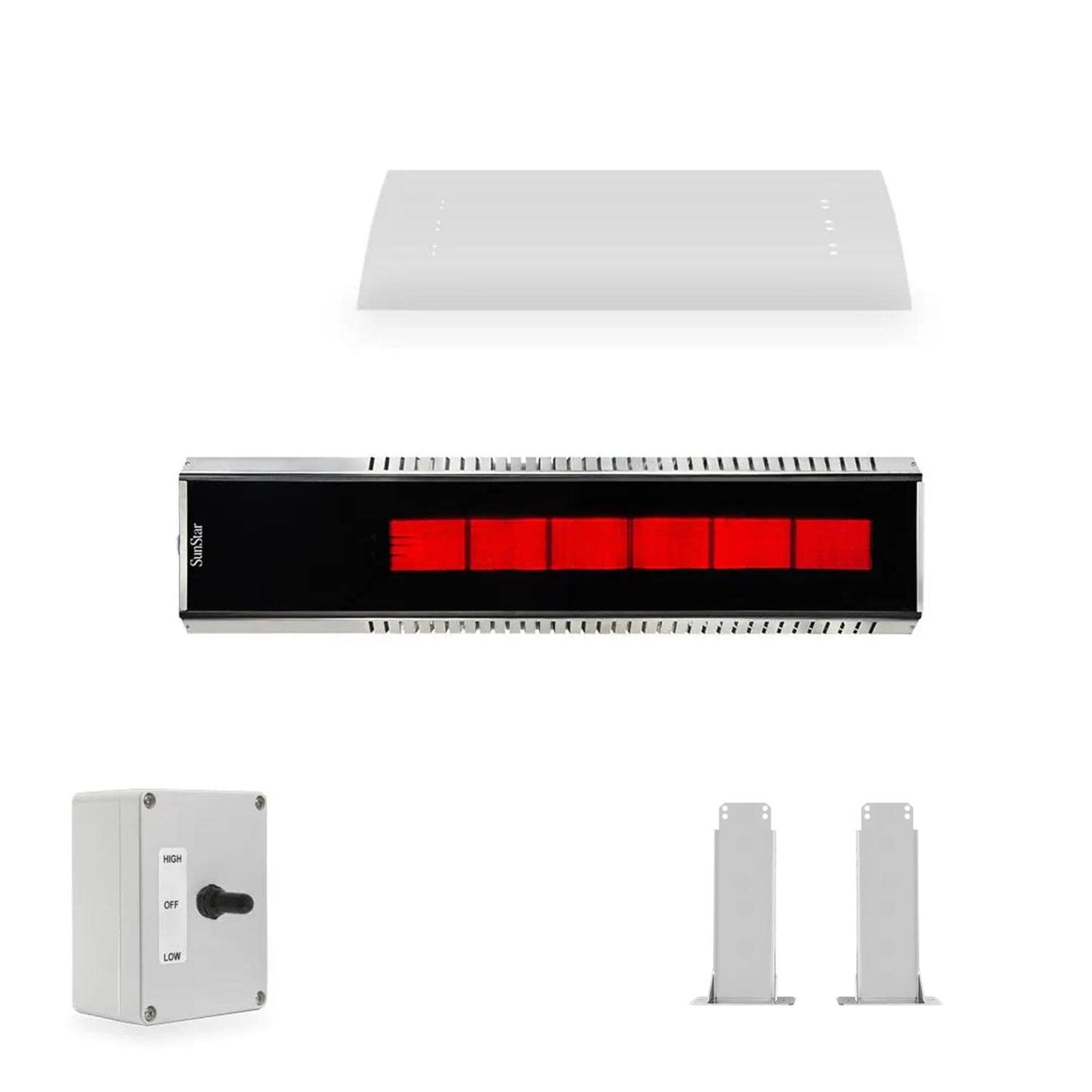 Sunstar L7 MGL0 Liquid Propane Marine Grade Stainless Sunstar Package: Two-Stage 35,000 To 24,000 BTU Infrared Heater With A 3-Way Position Switch, Heat Shield, And Fixed Mounting Kit