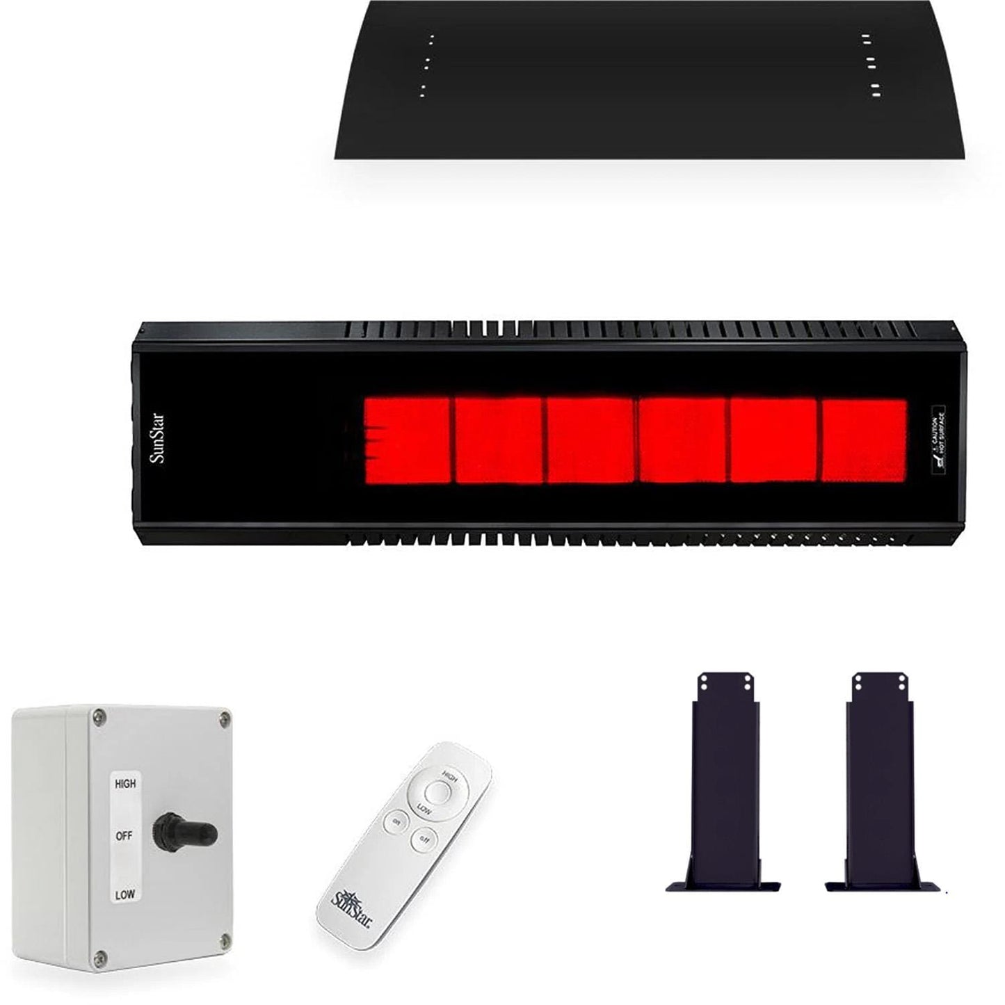 Sunstar 50L10 SGL0 Liquid Propane Black Sunstar Package: Two-Stage 50,000 To 34,000 BTU Infrared Heater With A 3-Way Position Switch, Wireless Remote, Heat Shield, And Fixed Mounting Kit