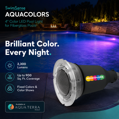 SwimSense AquaColors 4 inch Color LED Pool Light Complete for FiberglassNightLight