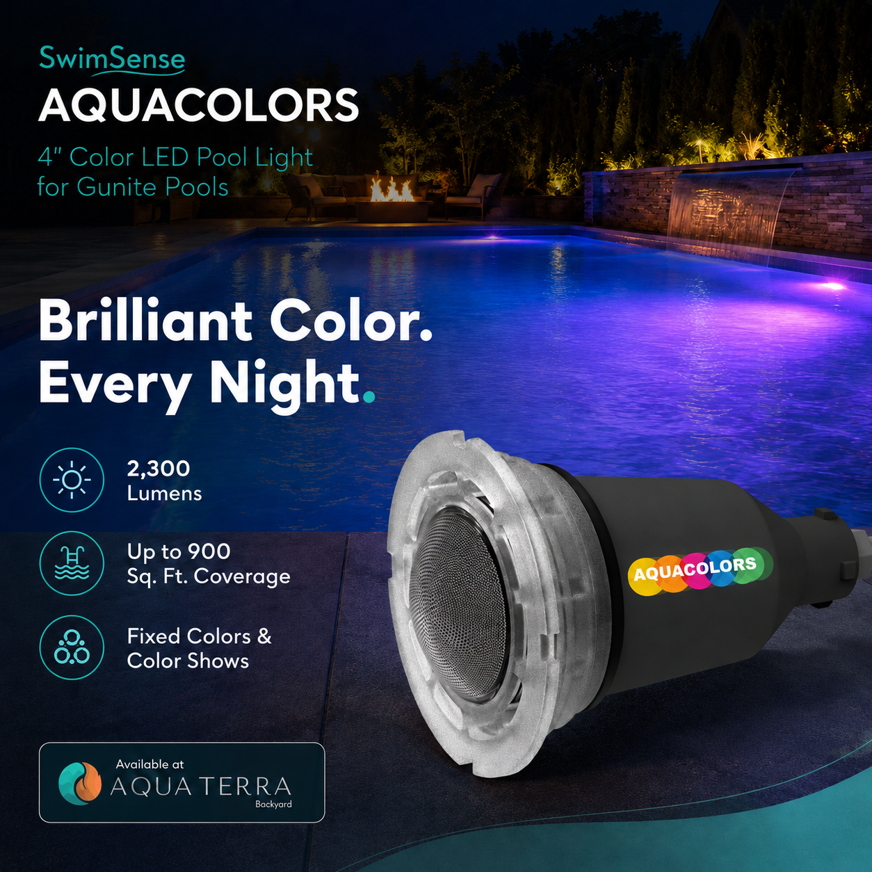 SwimSense AquaColors 4inch Color LED Pool Lights Styles Compatibliity Cable Lengths Night Lights