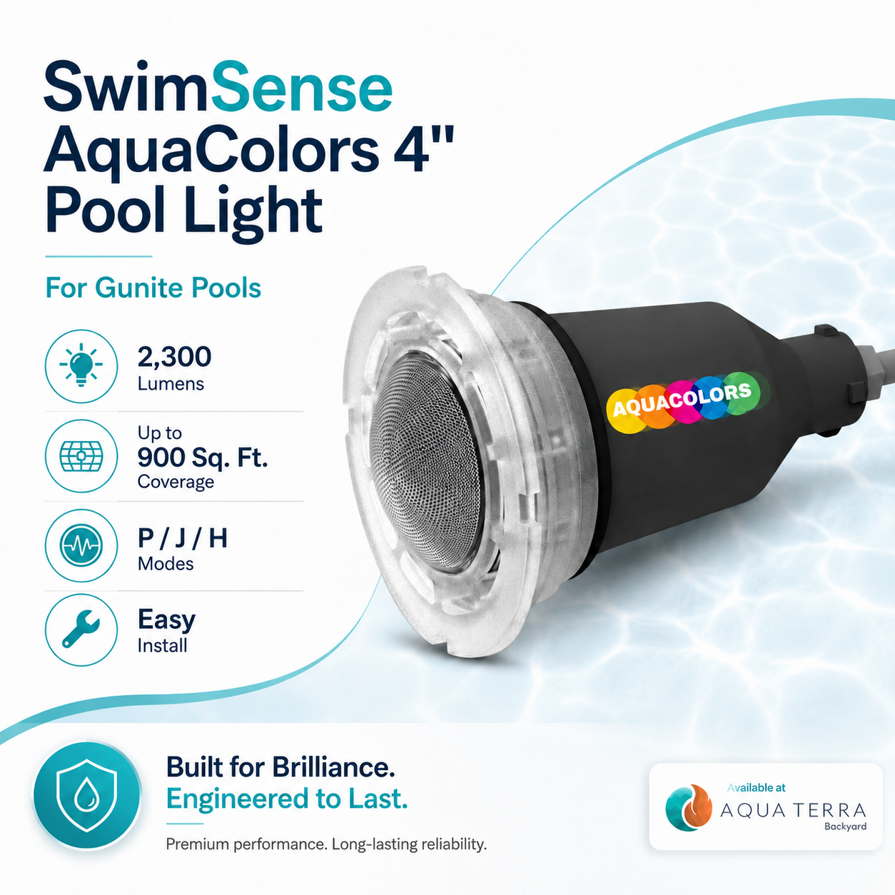 SwimSense AquaColors 4 inch Color LED Pool Light Complete for Gunite Pools