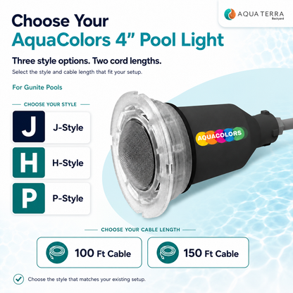 SwimSense AquaColors 4 inch Color LED Pool Light Complete for Gunite Pools Comptaibility and Cable Lengths