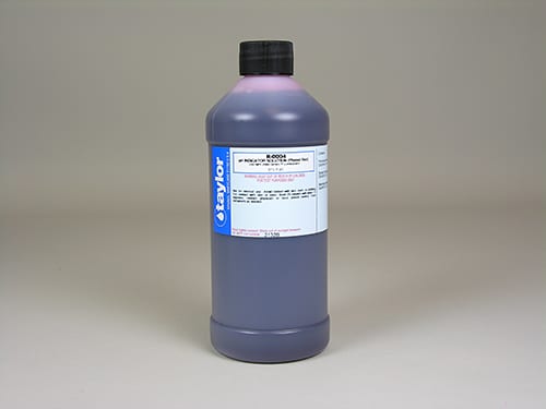 One 16 oz bottle of Taylor pH Indicator Solution, 2000 Series, label facing forward