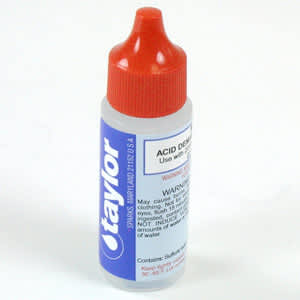 One 0.75 oz bottle of Taylor Acid Demand Reagent, 2000 Series, label facing forward