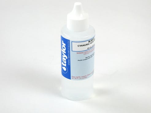 One 2 oz bottle of Taylor Cyanuric Acid Reagent Dispenser, label facing forward