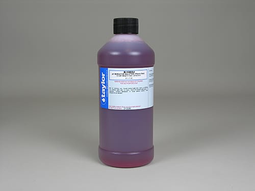 One 16 oz bottle of Taylor pH Indicator Solution for Midget and Slide Comparators, label facing forward