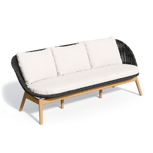 Three seat woven sofa in the Shadow weave with Bliss Linen cushions, on a plain white background