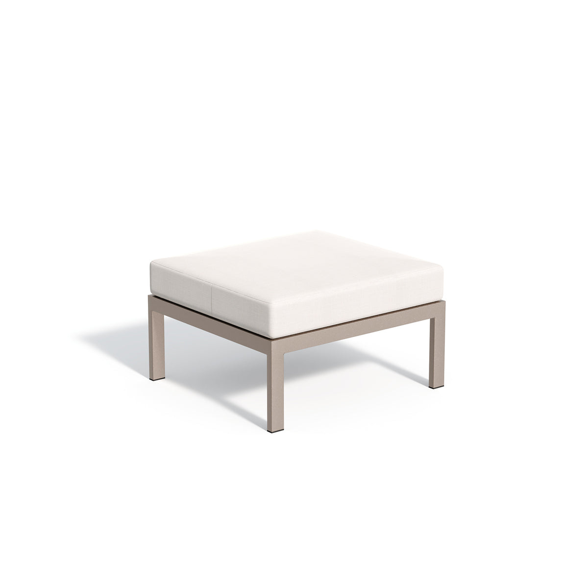 Travira ottoman with a Bliss Linen pad on a taupe powder coated frame, on white