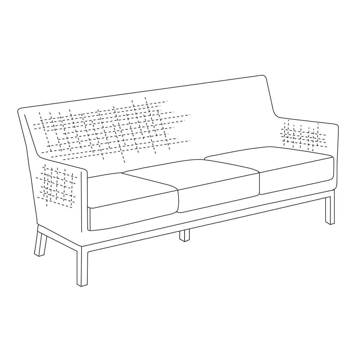 Argento three seat sofa with a woven back and arms