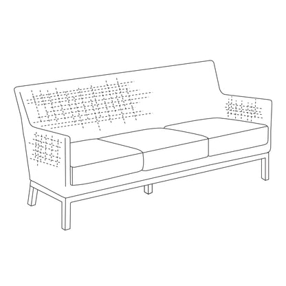Argento three seat sofa with a woven back and arms
