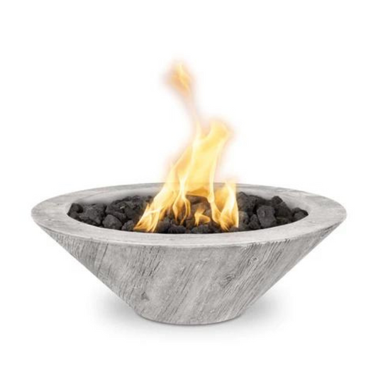The Outdoor Plus 24" Round Cazo Outdoor Fire Bowl - Wood Grain GFRC Concrete - Ebony - Match Lit - Natural Gas | OPT-24RWGFO-EBN-NG