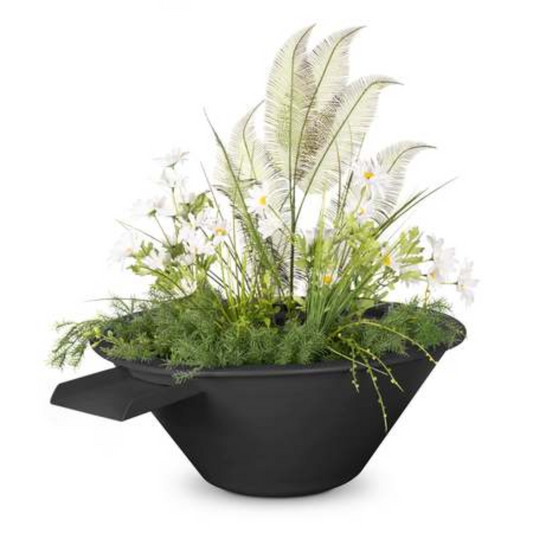 The Outdoor Plus 24" Round Cazo Planter & Water Bowl - Powder Coated Metal - Black -  | OPT-R24PCPW-BLK