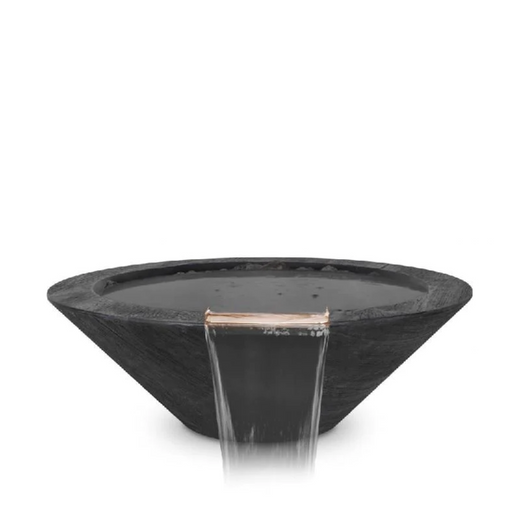The Outdoor Plus Cazo Water Bowl, 24-inch, round, wood grain GFRC concrete, in ebony