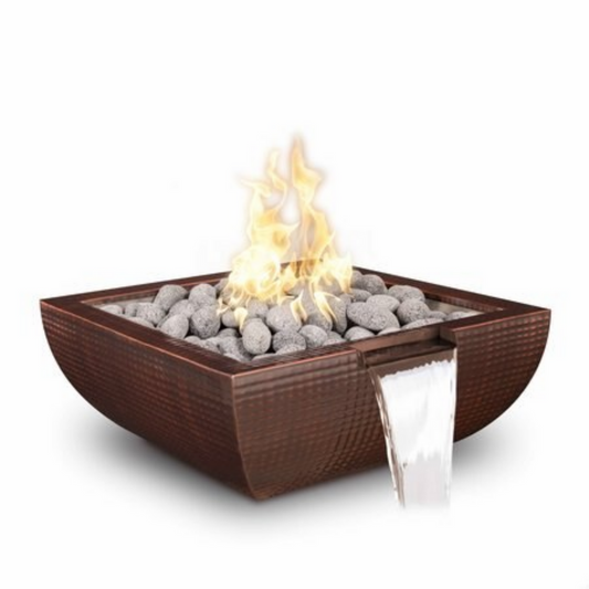 Luxury Backyard The Outdoor Plus 24" Square Avalon Outdoor Fire & Water Bowl - Copper - Match Lit - Natural Gas | OPT-24AVCPFW-NG
