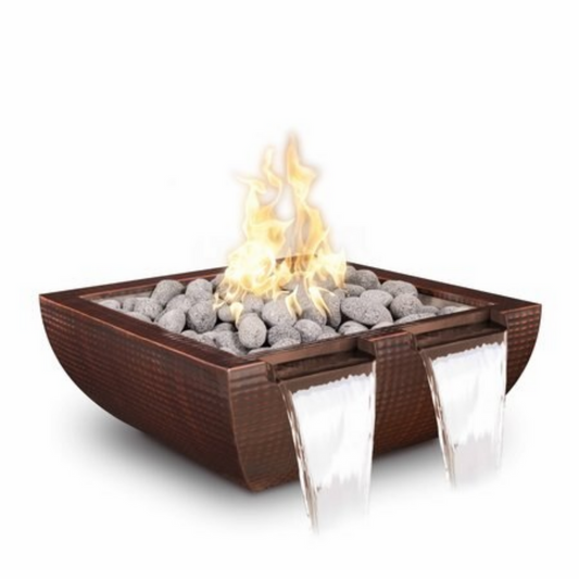 The Outdoor Plus 24" Square Avalon Outdoor Fire & Water Bowl - Copper - Match Lit - Natural Gas | OPT-24AVCPFWTS-NG