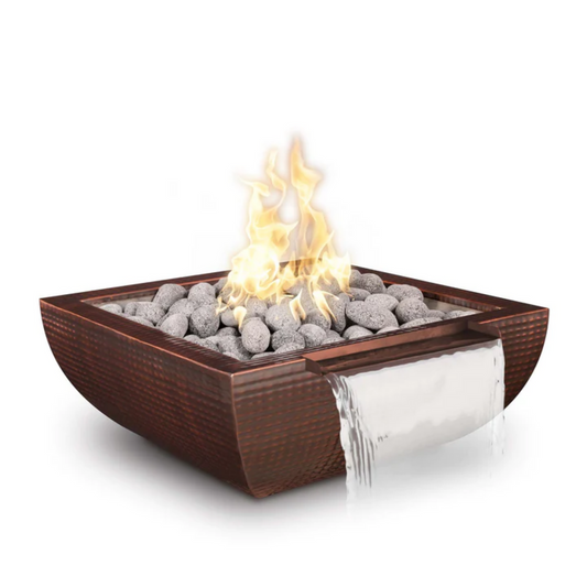 Luxury Backyard The Outdoor Plus 24" Square Avalon Outdoor Fire & Water Bowl - Copper - Match Lit - Natural Gas | OPT-24AVCPFWWS-NG