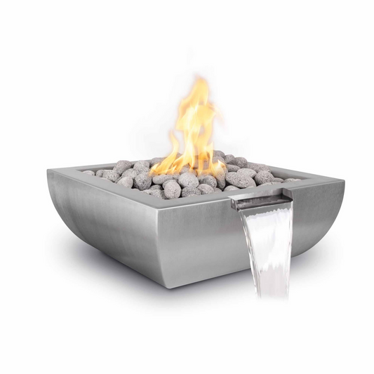 Luxury Backyard The Outdoor Plus 24" Square Avalon Outdoor Fire & Water Bowl - Stainless Steel - Match Lit - Natural Gas | OPT-24AVSSFW-NG