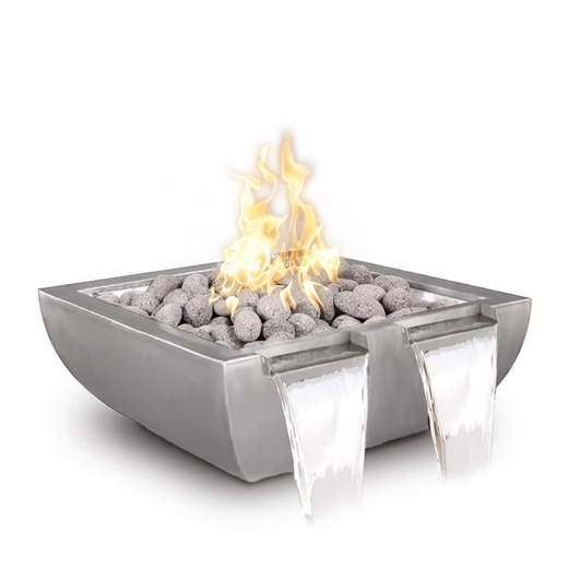 The Outdoor Plus Avalon Fire & Water Bowl, twin spill, 24-inch, square, stainless steel