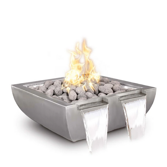 Luxury Backyard The Outdoor Plus 24" Square Avalon Outdoor Fire & Water Bowl - Stainless Steel - Match Lit - Natural Gas | OPT-24AVSSFWTS-NG