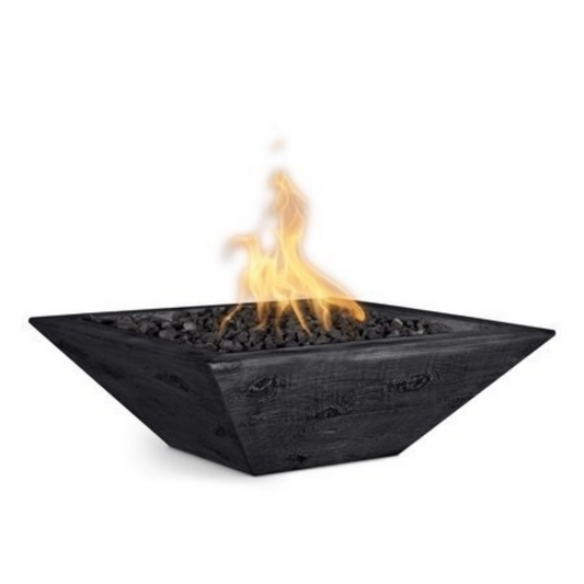 The Outdoor Plus 24" Square Maya Outdoor Fire Bowl - Wood Grain GFRC Concrete - Ebony - Match Lit - Natural Gas | OPT-24SWGFO-EBN-NG