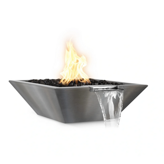 The Outdoor Plus 24" Square Maya Outdoor Fire & Water Bowl - Stainless Steel - Match Lit - Natural Gas | OPT-24SQSSFW-NG