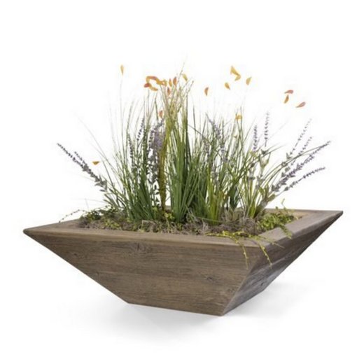 The Outdoor Plus Maya Planter Bowl, 24-inch, square, GFRC wood grain, ebony