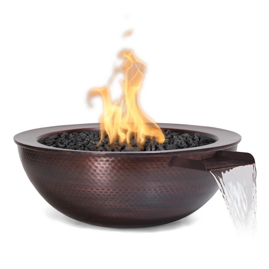 The Outdoor Plus 27" Round Sedona Outdoor Fire & Water Bowl - Copper - Match Lit - Natural Gas | OPT-27RCPRFW-NG