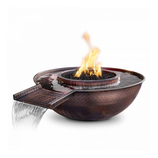 The Outdoor Plus 27" Round Sedona Outdoor Fire & Water Bowl Gravity Spill - Copper - Match Lit - Natural Gas | OPT-27RCPRFWGS-NG