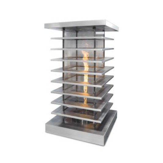 The Outdoor Plus 28" Square High-Rise Outdoor Fire Tower - Stainless Steel - Match Lit - Natural Gas | OPT-FTWR528-NG