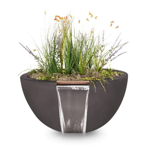 The Outdoor Plus Luna Planter & Water Bowl, 30-inch, round, GFRC concrete, in ash