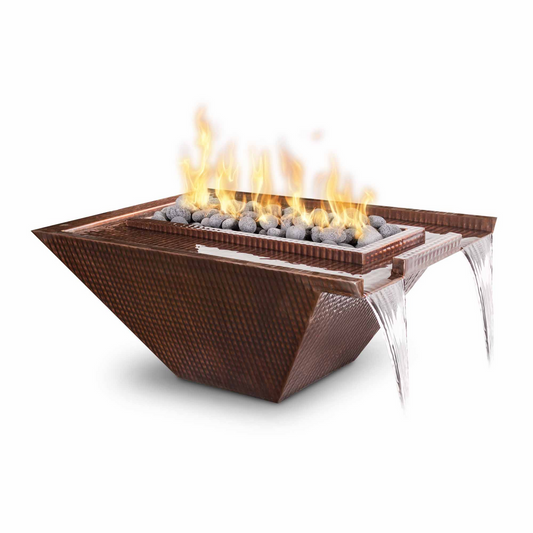 The Outdoor Plus 30" Nile Hammered Copper Outdoor Fire & Water Bowl - Match Lit - Natural Gas | OPT-30NLCPF-NG