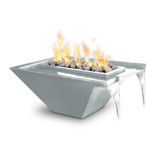 The Outdoor Plus 30" Rectangular Nile Outdoor Fire & Water Bowl - Stainless Steel - Match Lit - Natural Gas | OPT-30NLSSF-NG