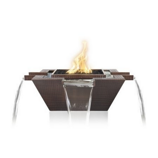 The Outdoor Plus 30" Square Maya Outdoor Fire & Water Bowl - Copper - Match Lit - Natural Gas | OPT-30FW4W-NG