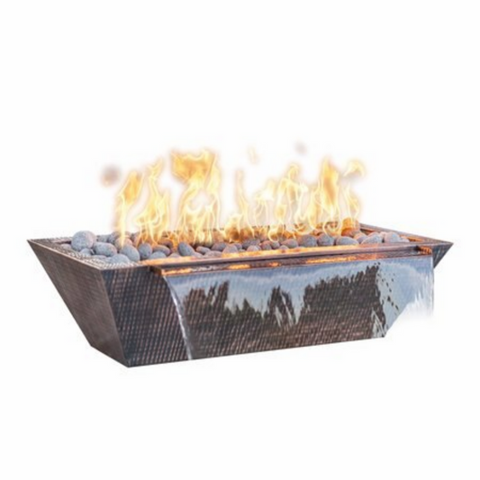 The Outdoor Plus 48" Rectangular Linear Maya Outdoor Fire & Water Bowl - Copper - Match Lit - Natural Gas | OPT-4820MCFW-NG