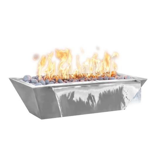 The Outdoor Plus 48" Rectangular Linear Maya Outdoor Fire & Water Bowl - Stainless Steel - Match Lit - Natural Gas | OPT-4820MSSFW-NG
