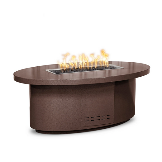 The Outdoor Plus Vallejo Fire Table, 60-inch, oval, Corten steel, natural gas