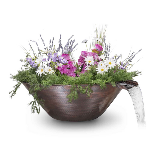 The Outdoor Plus Remi Planter & Water Bowl, 31-inch, hammered copper