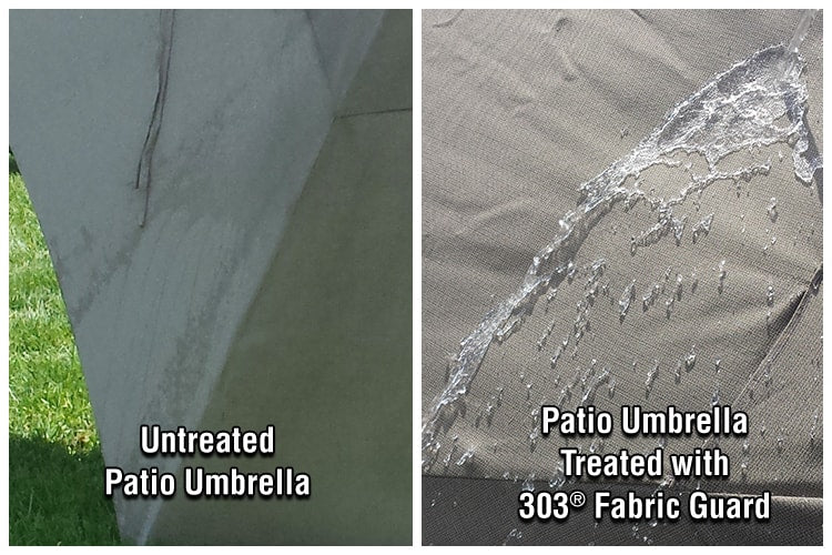 Umbrella fabric untreated beside treated fabric