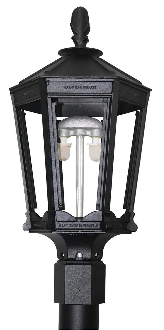 Everglow VW9A series cast aluminum lamp head, black. Electric version shown with the shared housing