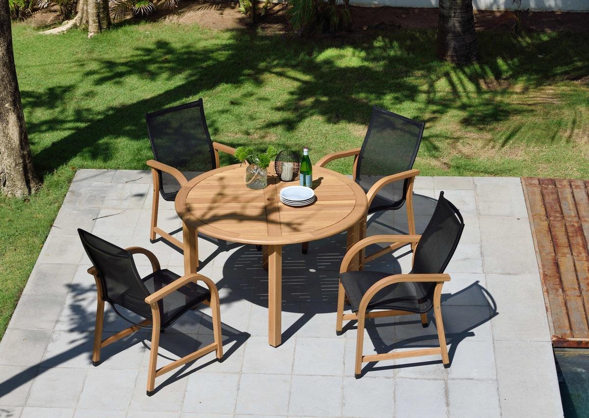 Amazonia Oldbury Eucalyptus and Aluminum 5 Piece Round Patio Dining Set
