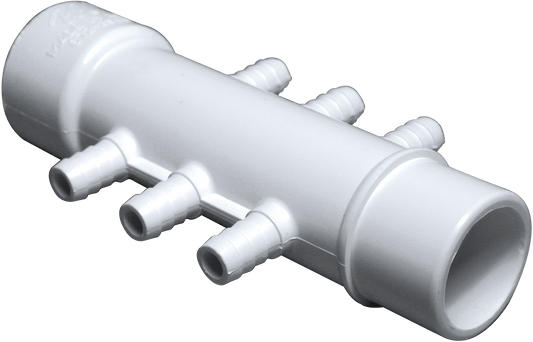 Waterway Plastics 806105119544 3/8" Barb 6 Port Flow Thru 1" Slip x 1" Spigot Manifold