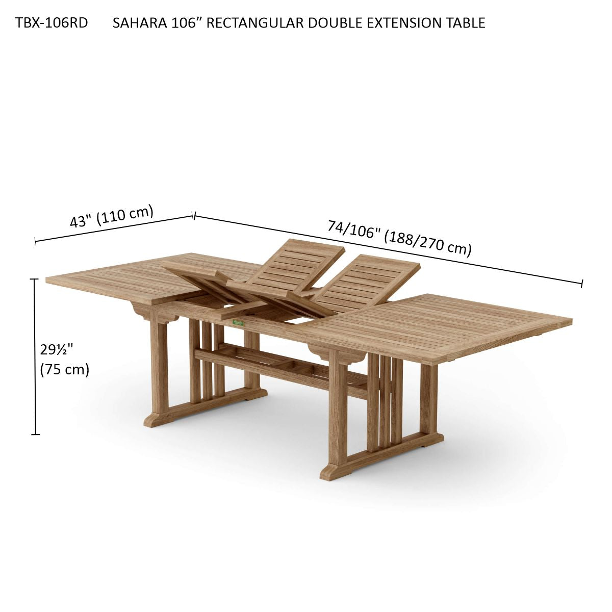 Anderson Teak Sahara 106" Rectangular Double Ext. Table