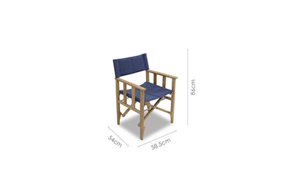 LifestyleGarden Zircon Teak Folding Director Chair, Blue Horizon