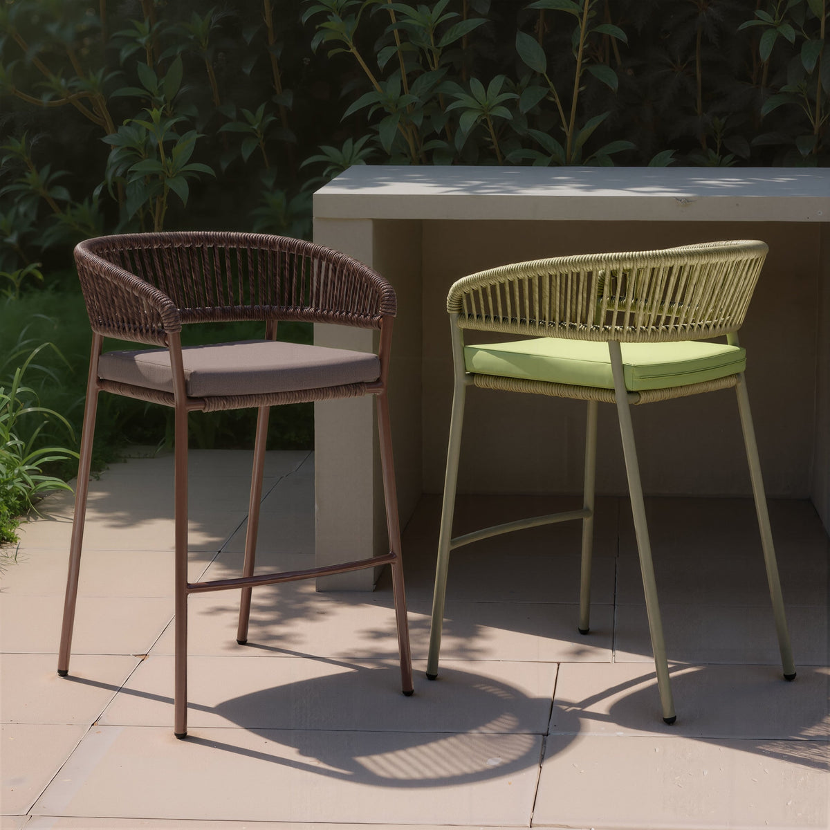 Skye Outdoor Patio Barstool, Set of 2, Brown