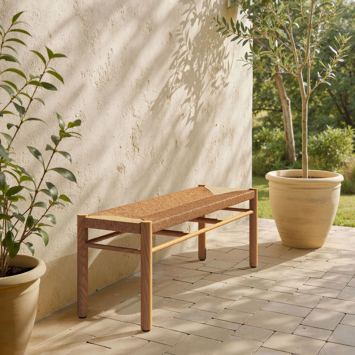 Iska Outdoor Patio Bench, Natural