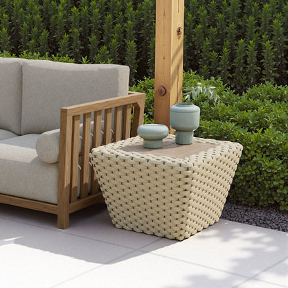 Antul Outdoor Patio Coffee Table, White & Natural