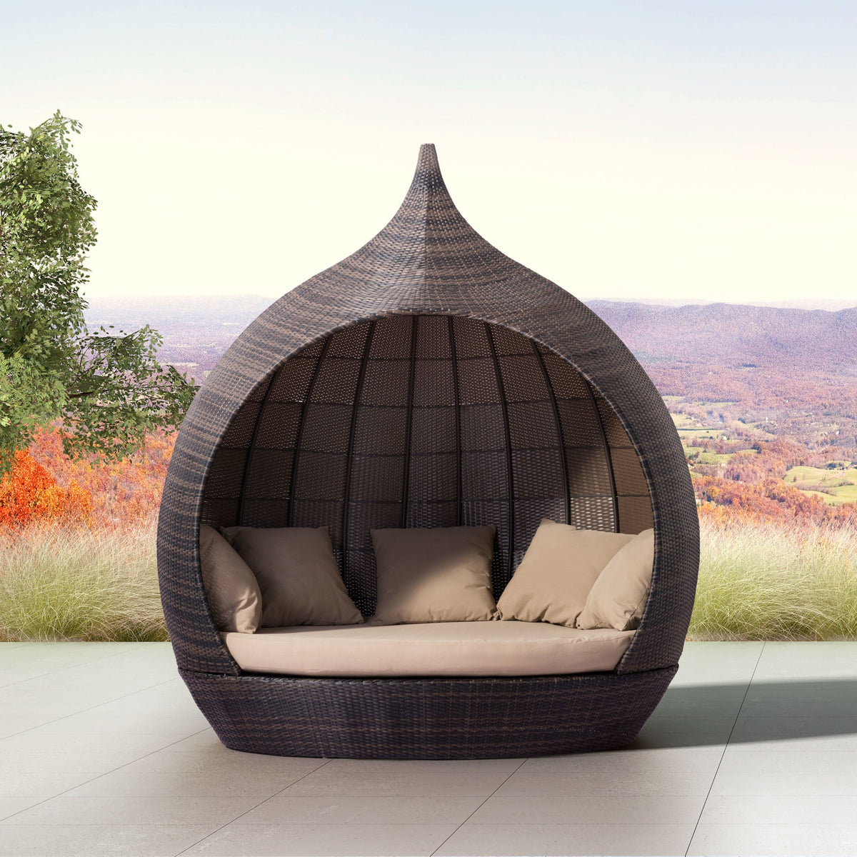Martinique Outdoor Patio Beach Daybed, Brown & Beige