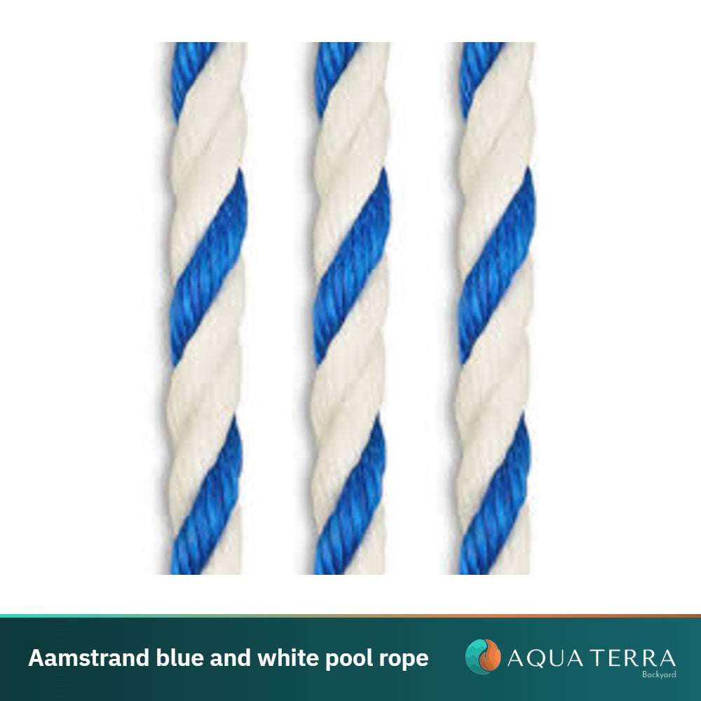 Aamstrand 1/4 inch blue and white pool rope 10054, close-up of the twisted strands