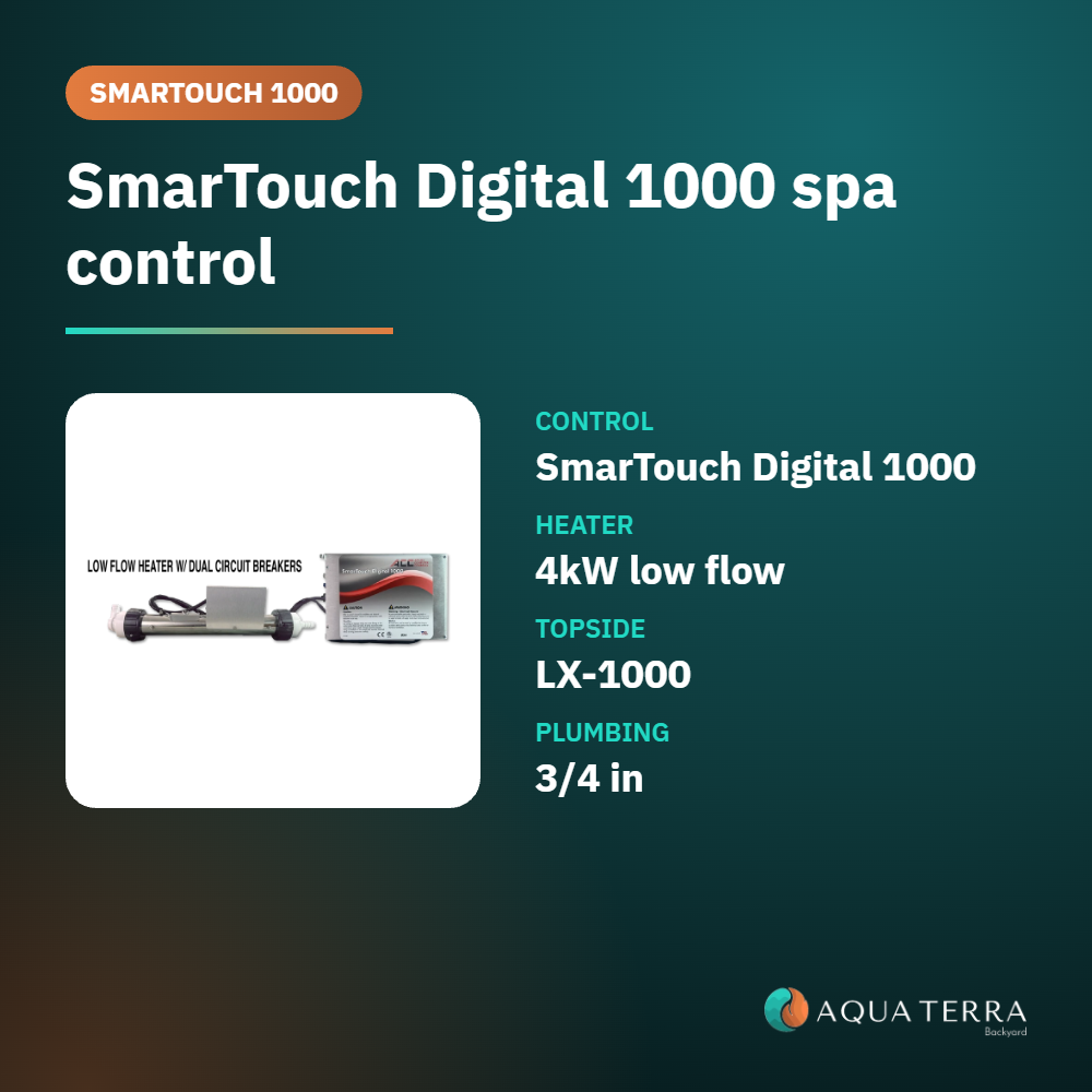 ACC SmarTouch Digital 1000 low flow spa control at a glance: 4kW heater, 3/4 inch plumbing, LX-1000 topside